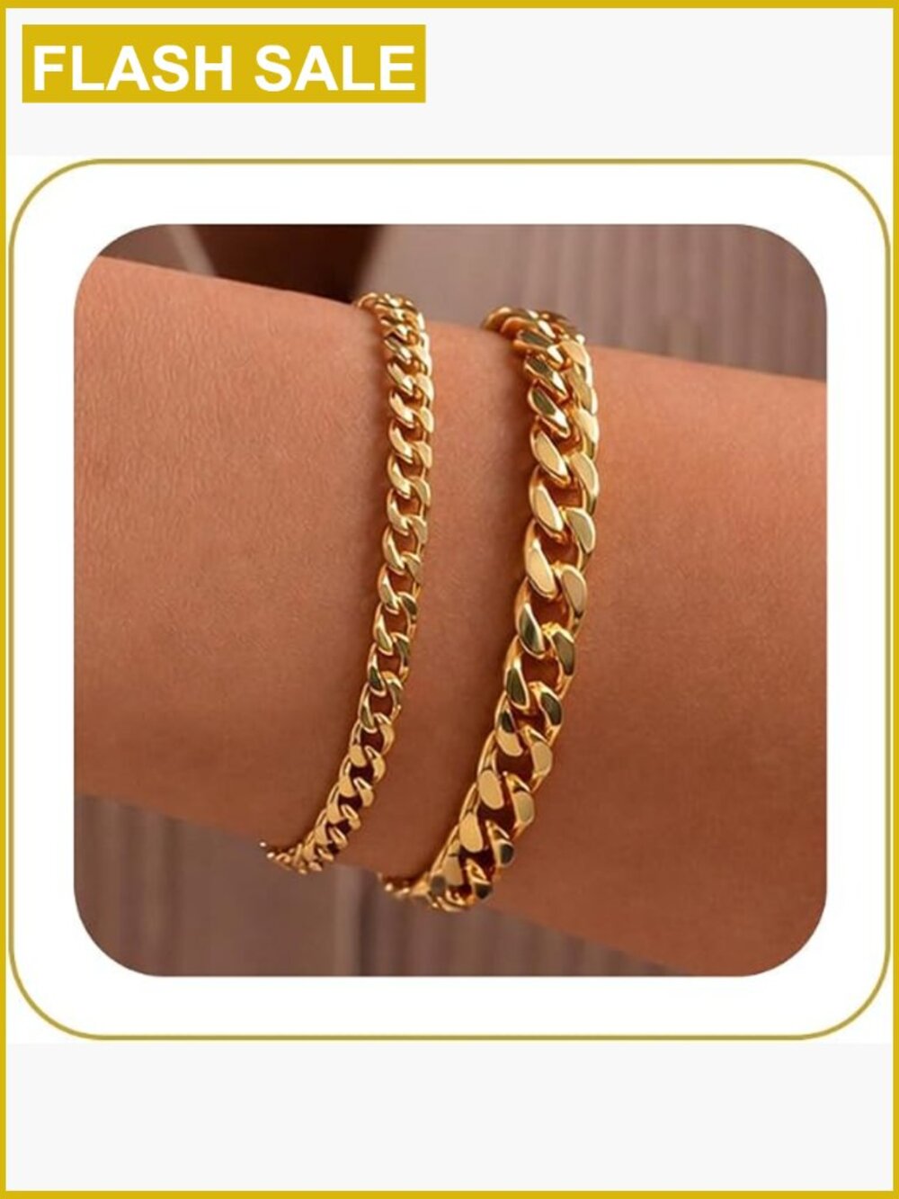 Chunky Cuban Link Chain Bracelet Set Adjustable 8 Inch